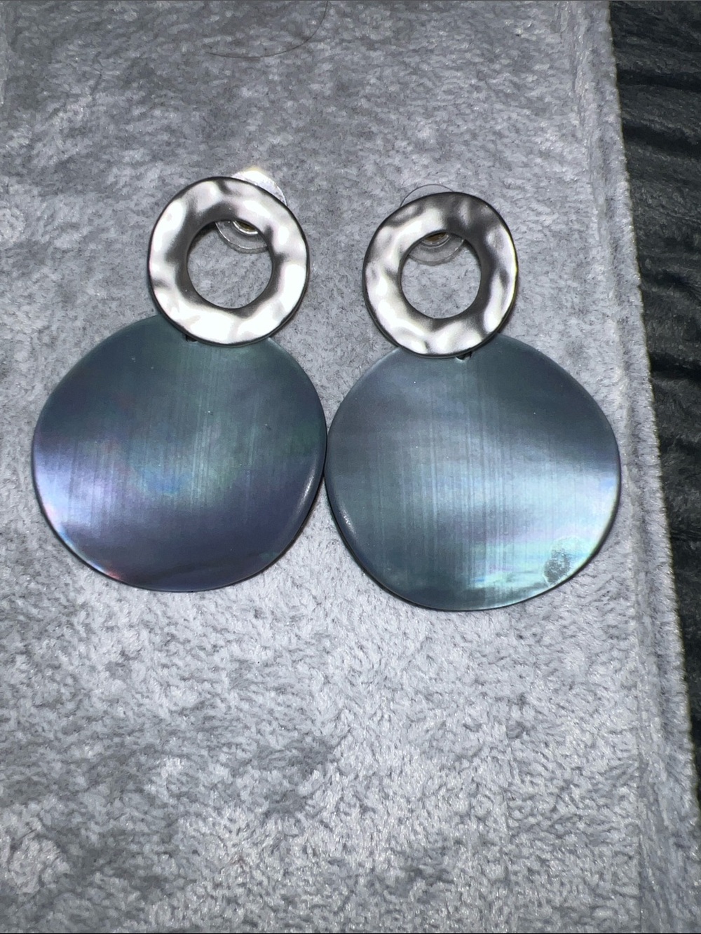 Iridescent Blue Round Drop Earrings with Silver Tops - Women Jewelry